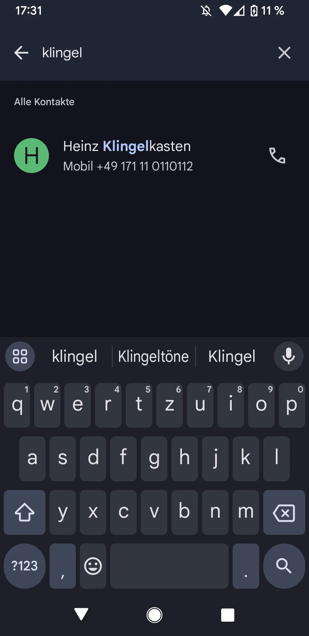 Screen Shot Android: Wähle den Kontakt aus, dem Du einen individuellen Klingelton zuordnen willst